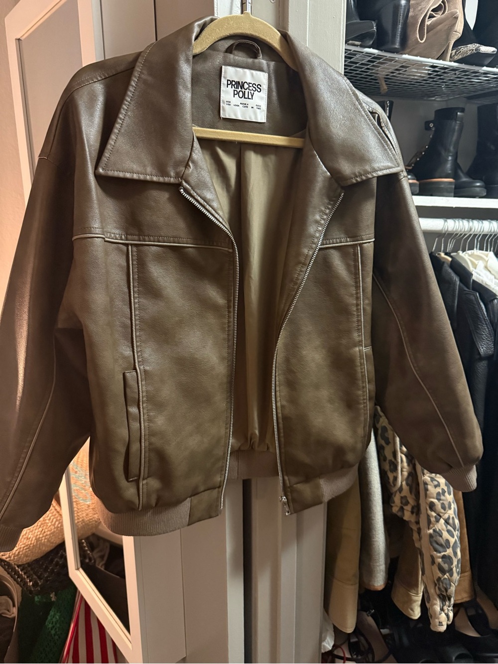 Princess Polly Brown Faux Leather Bomber Jacket